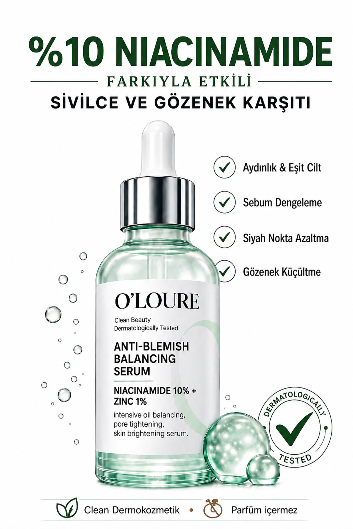 o'loure beauty Niacinamide %10 Serum , Leke Karşıtı, Gözenek Sıkılaştırıcı Sebum Dengeleyici 30ml