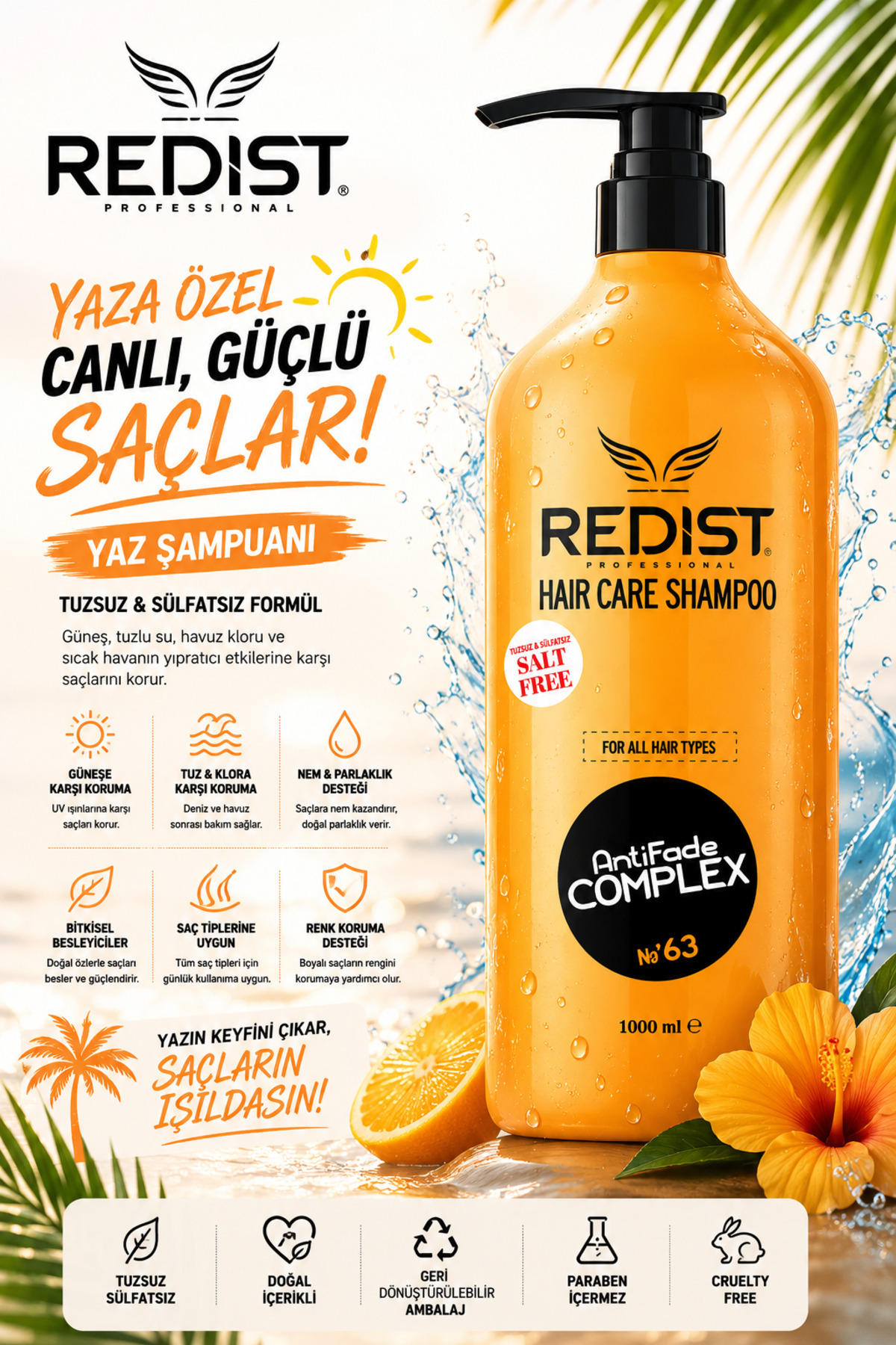 Redist Tuzsuz Şampuan Dökülme Ve Egzamaya Karşı Etkili Keratin Sonrasi Bakim – 1000 ml