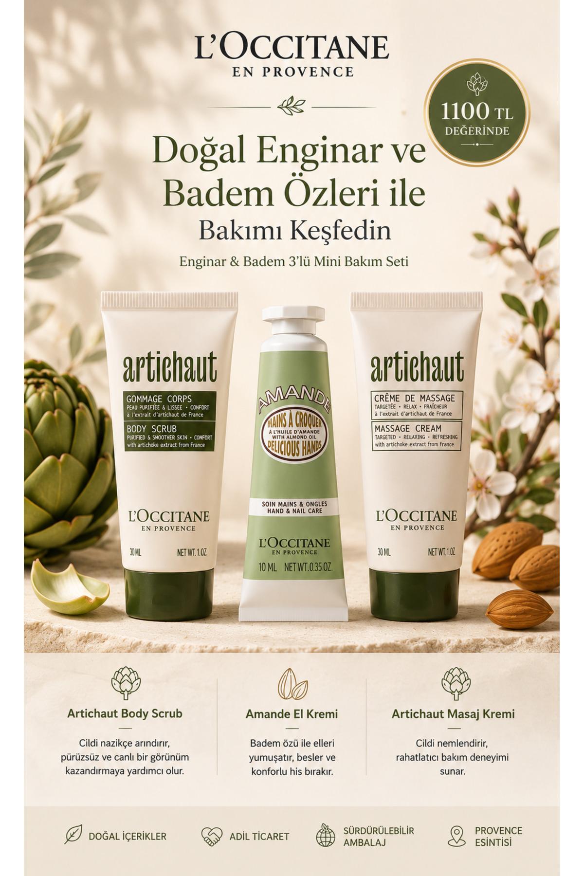 L'Occitane Mini El ve Vücut Bakım Seti, 3'lü Set