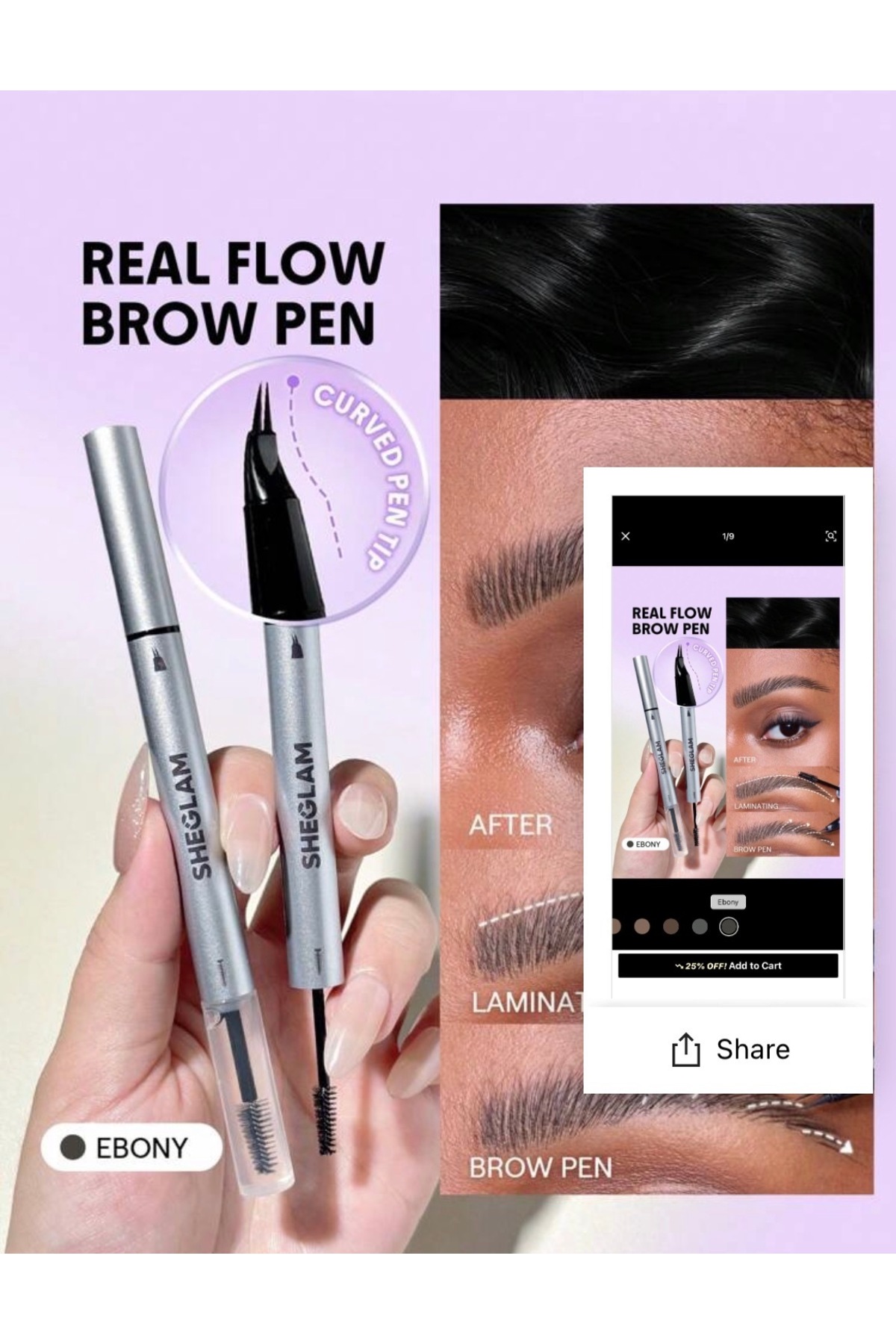 SHEGLAM Real Flow Laminating Brow Pen (Laminasyon Etkili İnce Uçlu Kaş Kalemi & Pomad)