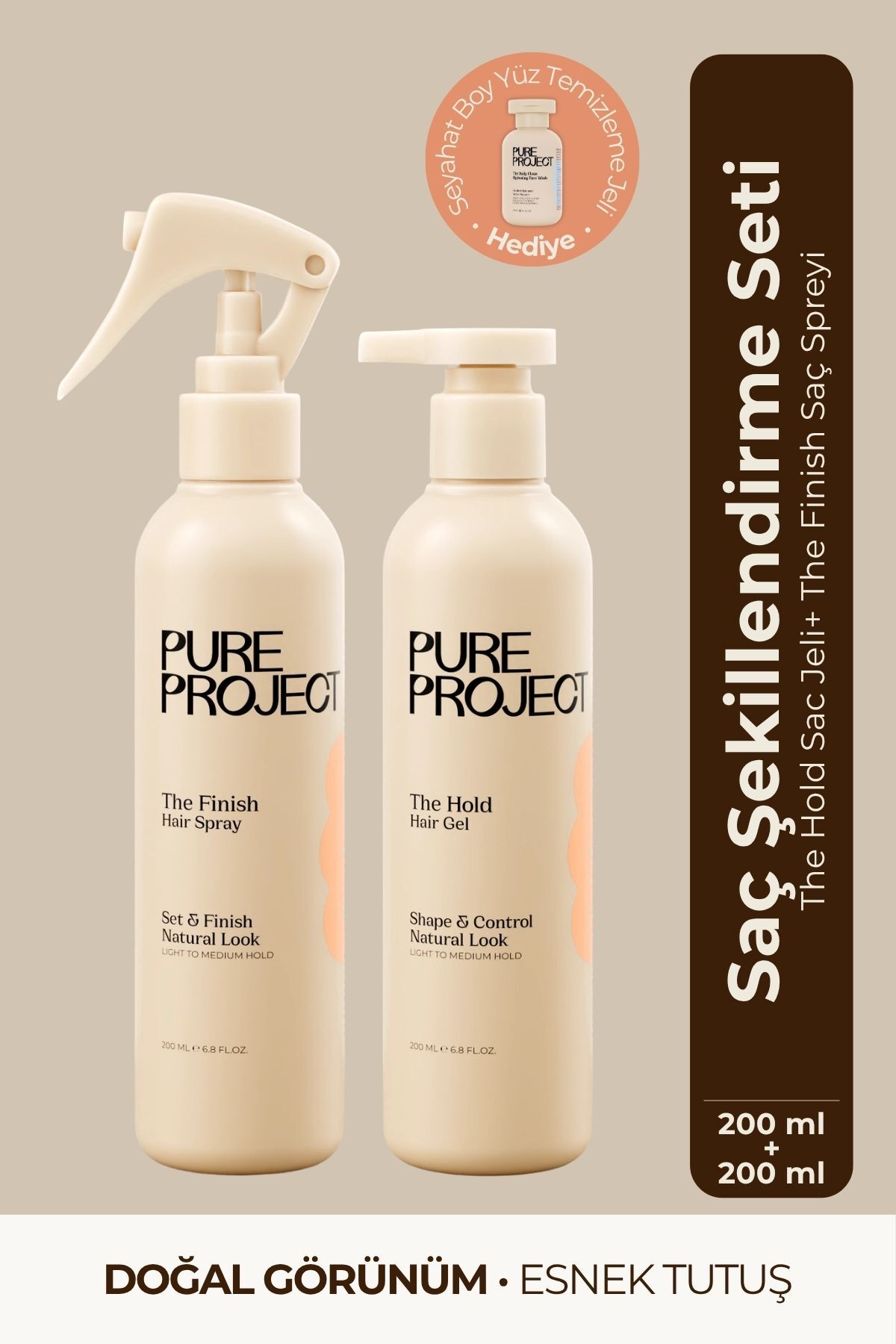 Pure Project Saç Şekillendirme Seti | Esnek Tutuşlu Saç Jölesi 200 ml + Ultra Güçlü Saç Spreyi 200 ml