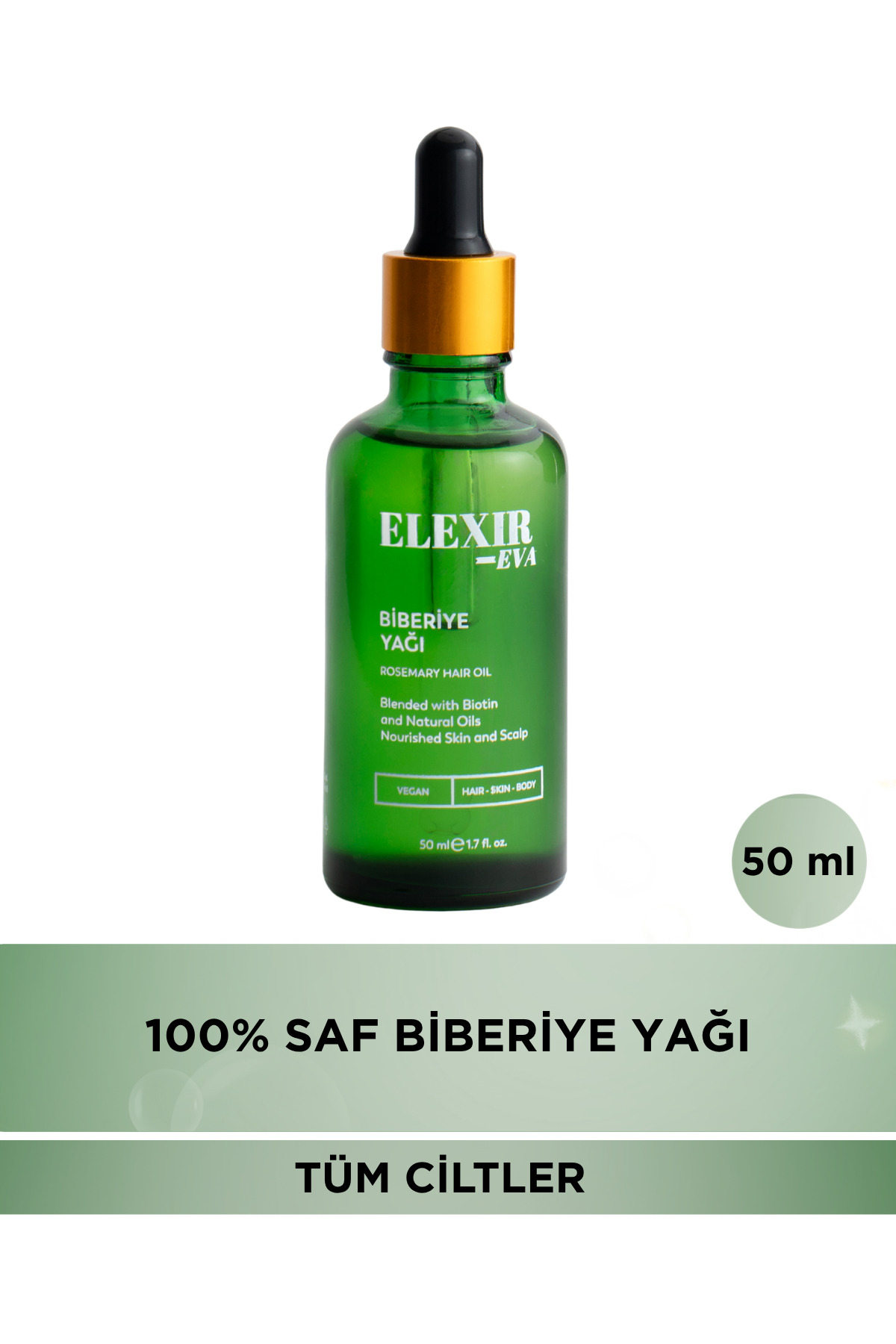 Elexir Eva Saç Dökülmesine, Masaja ve Kas Ağrılarına Karşı Etkili Bitkisel %100Saf Biberiye Yağı-50ML