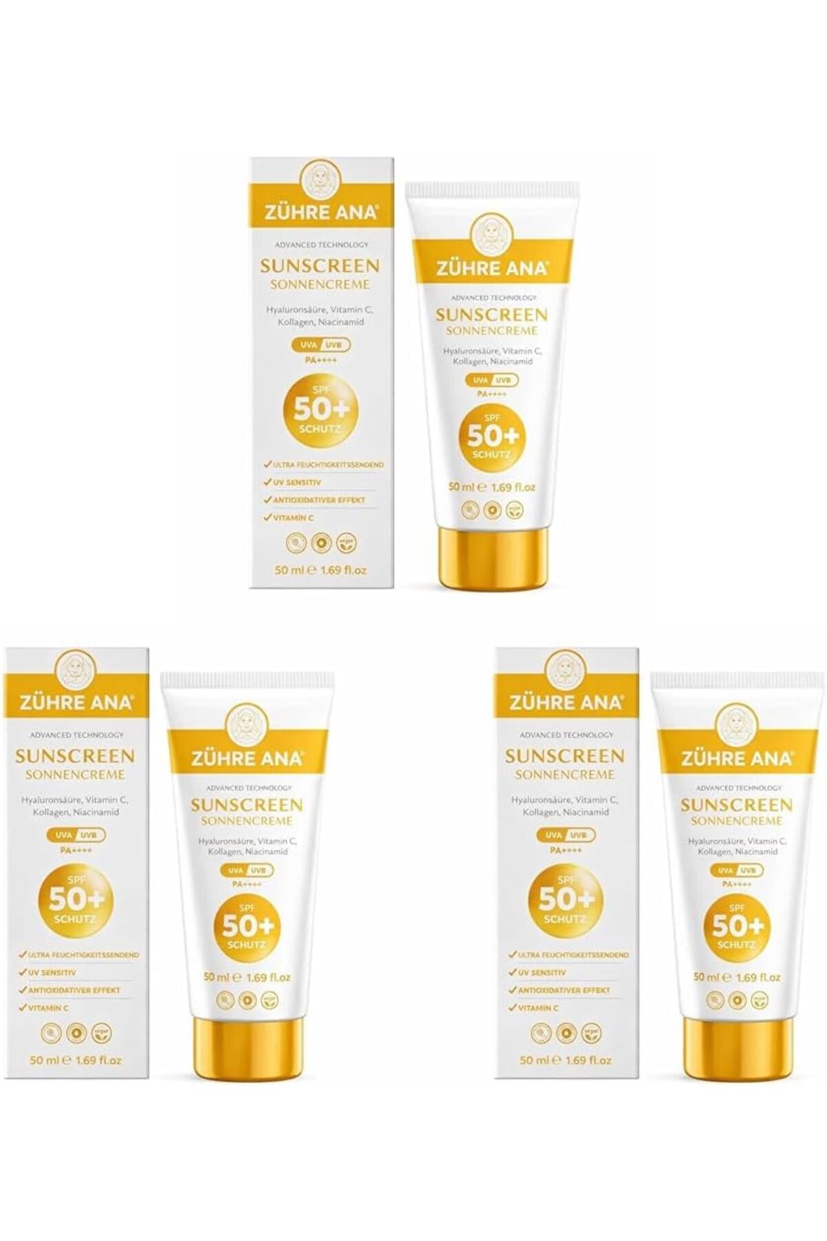 Yıldızan Uva Uvb Leke Karşıtı Yüksek Koruma Ve Nemlendirici Etkili Güneş Kremi Spf 50+ 50 ml (3 paketi) 1269
