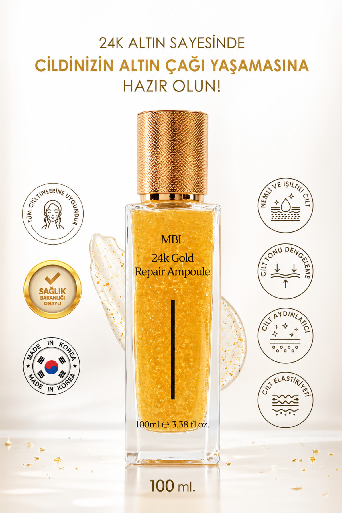 MBL Teresia MBL 24K Gold Repair Ampoule - Altın ve Hyaluronik Asit içerikli 24K Altın Onarıcı Bakım Serumu 100ML