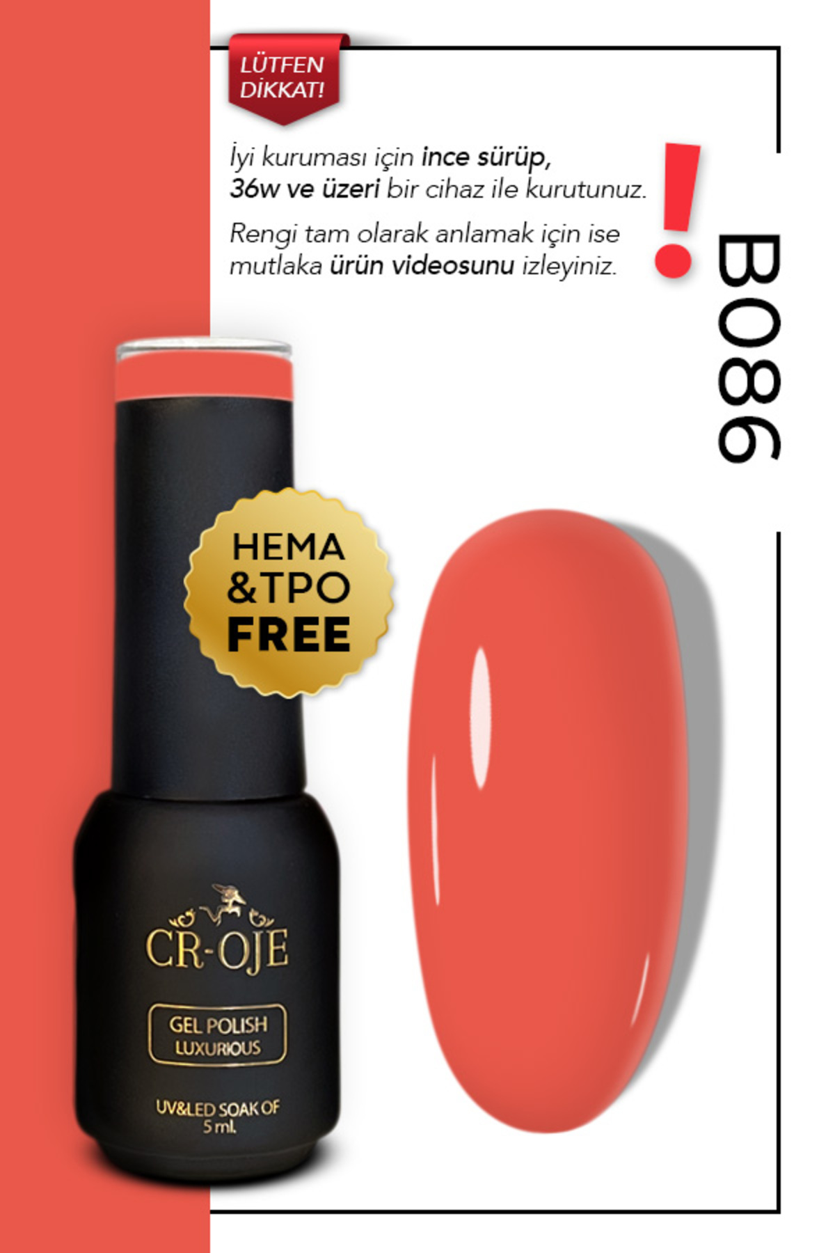 CROJE KALICI OJE Kalıcı Oje B086- Turuncu (5 ML)