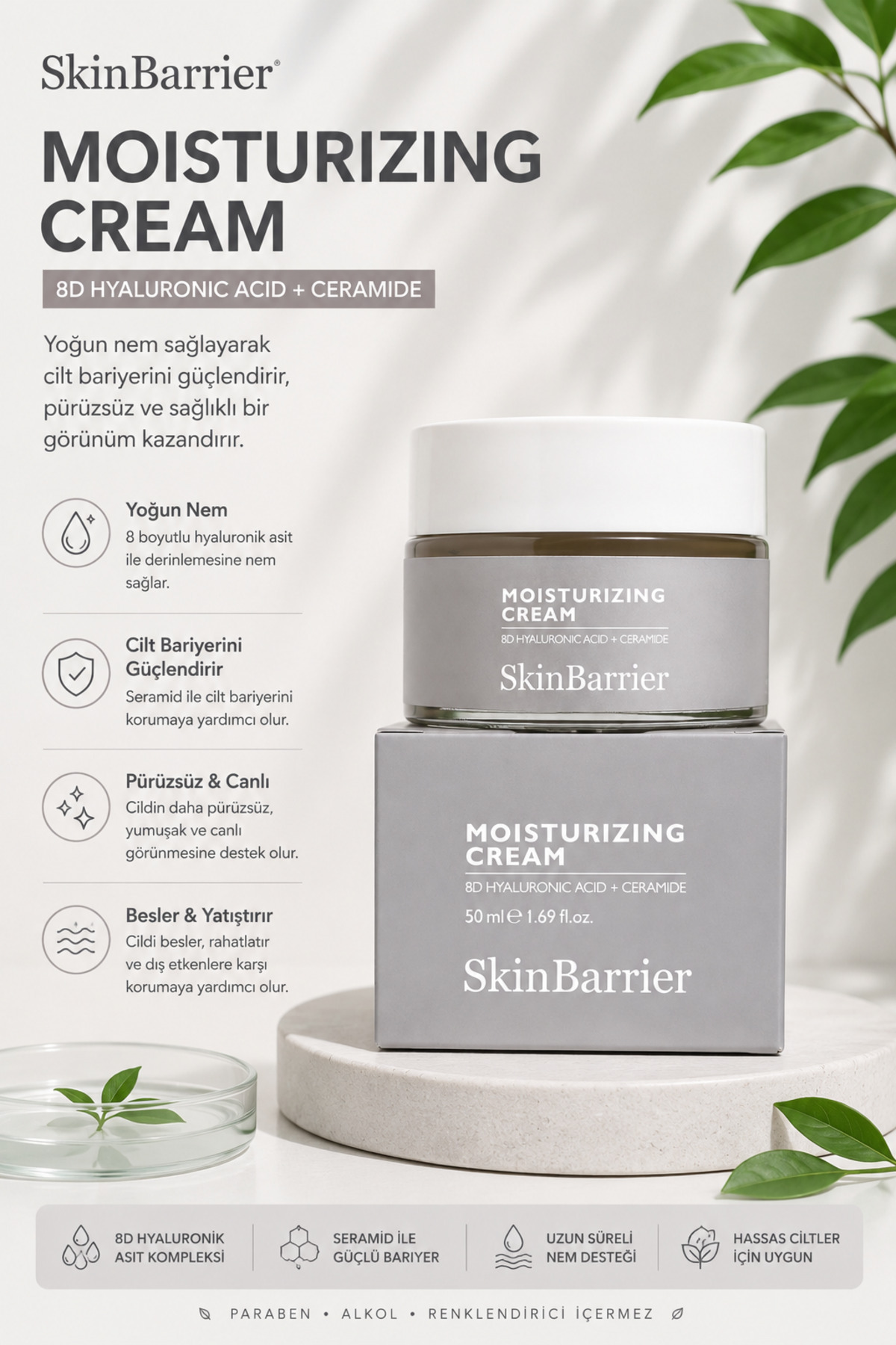 Skinbarrier 8d Hyaluronic Ceramide Moisturizing Cream - Bariyer Onarıcı Su Bazlı Nemlendirici Krem 50ml