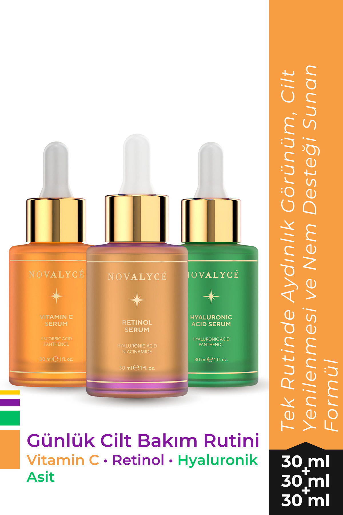 Novalyce Vitamin C Retinol ve Hyaluronic Acid Serum Seti 30 ml x3