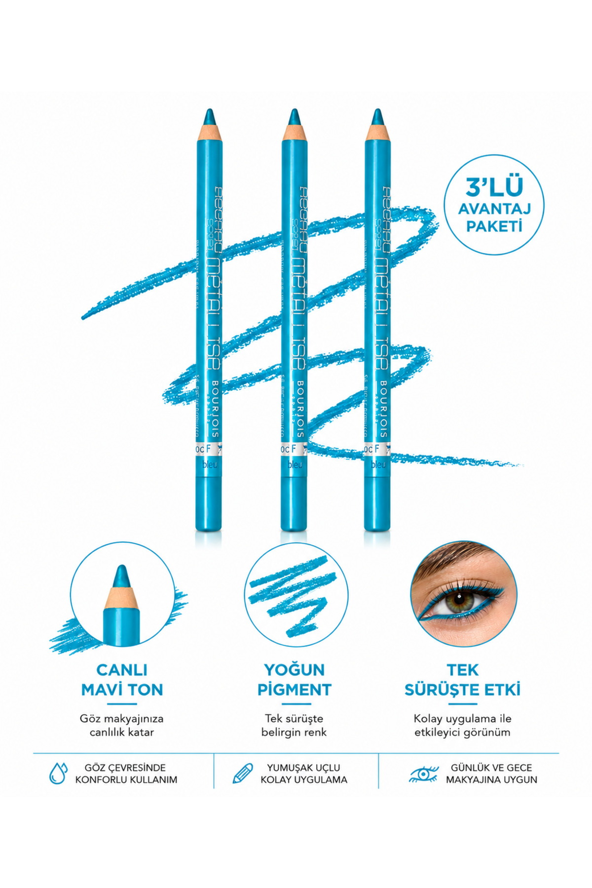Bourjois Paris Regard Effect Göz Kalemi - Blue / Mavi 3 Adet
