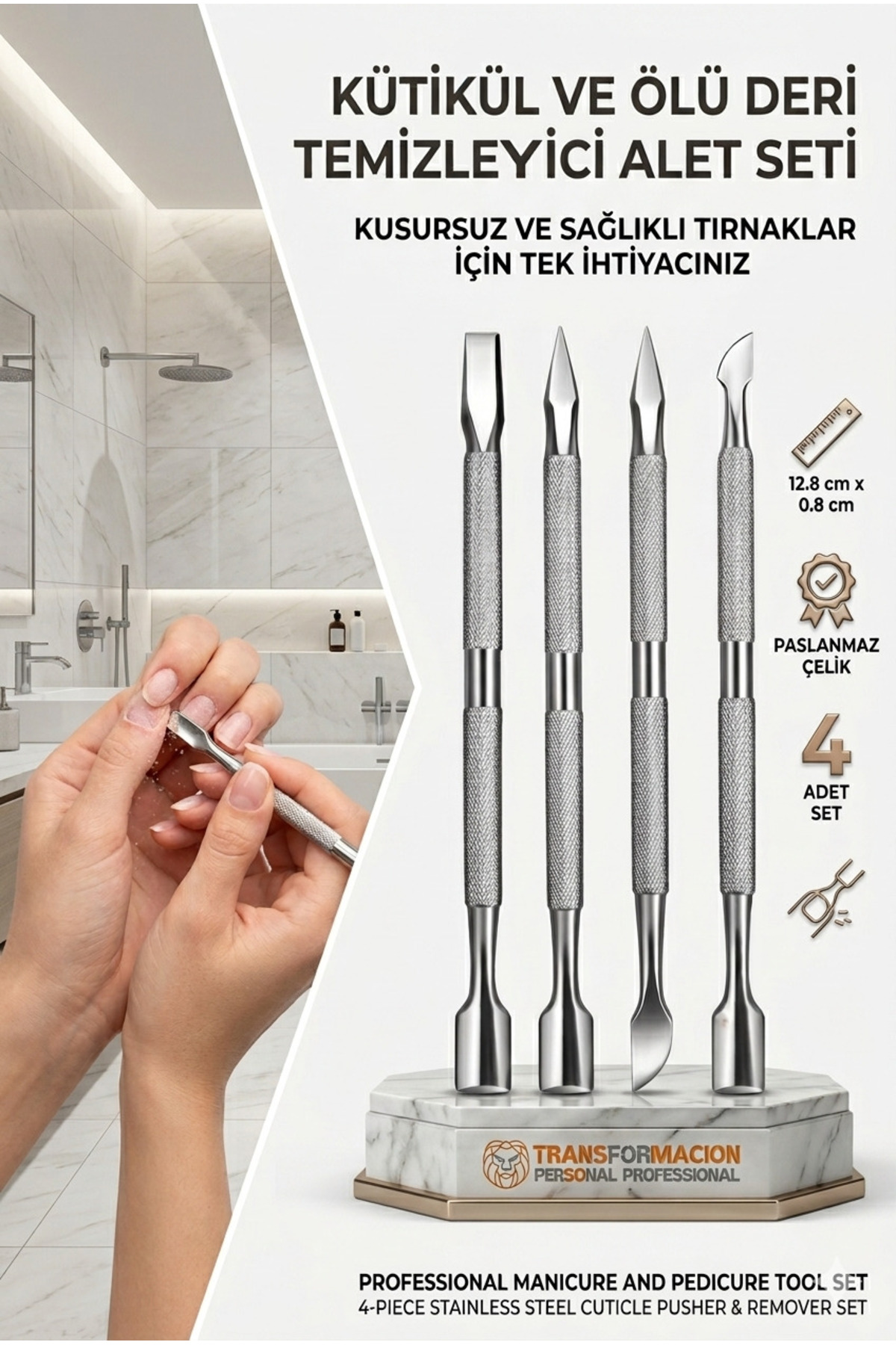 Transformacion Profesyonel Çelik Kronk Seti Tırnak Temizleyici Et İtici ve Temizleyici 723170