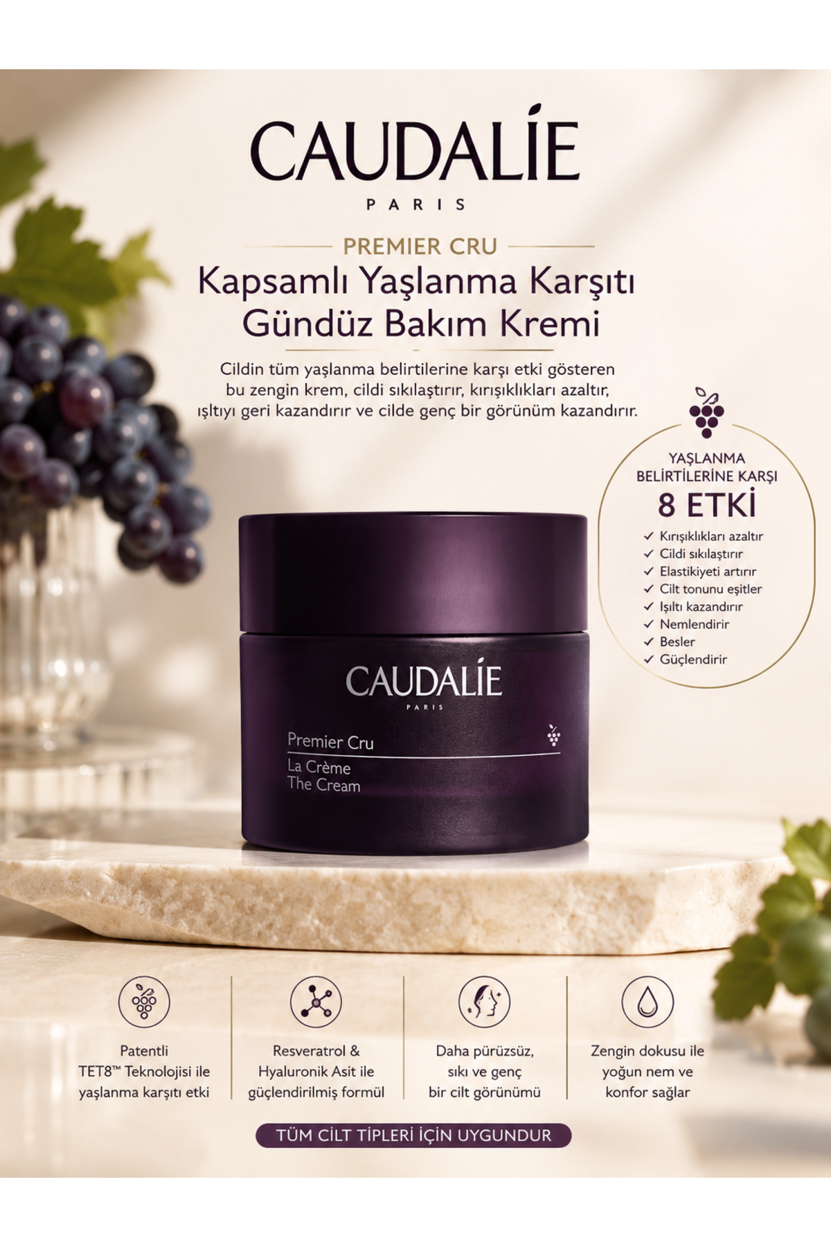 Caudalie Premier Cru Kapsamlı Yaşlanma Karşıtı Cilt Dokusunu Yenileyici Gündüz Bakım Kremi 50ml