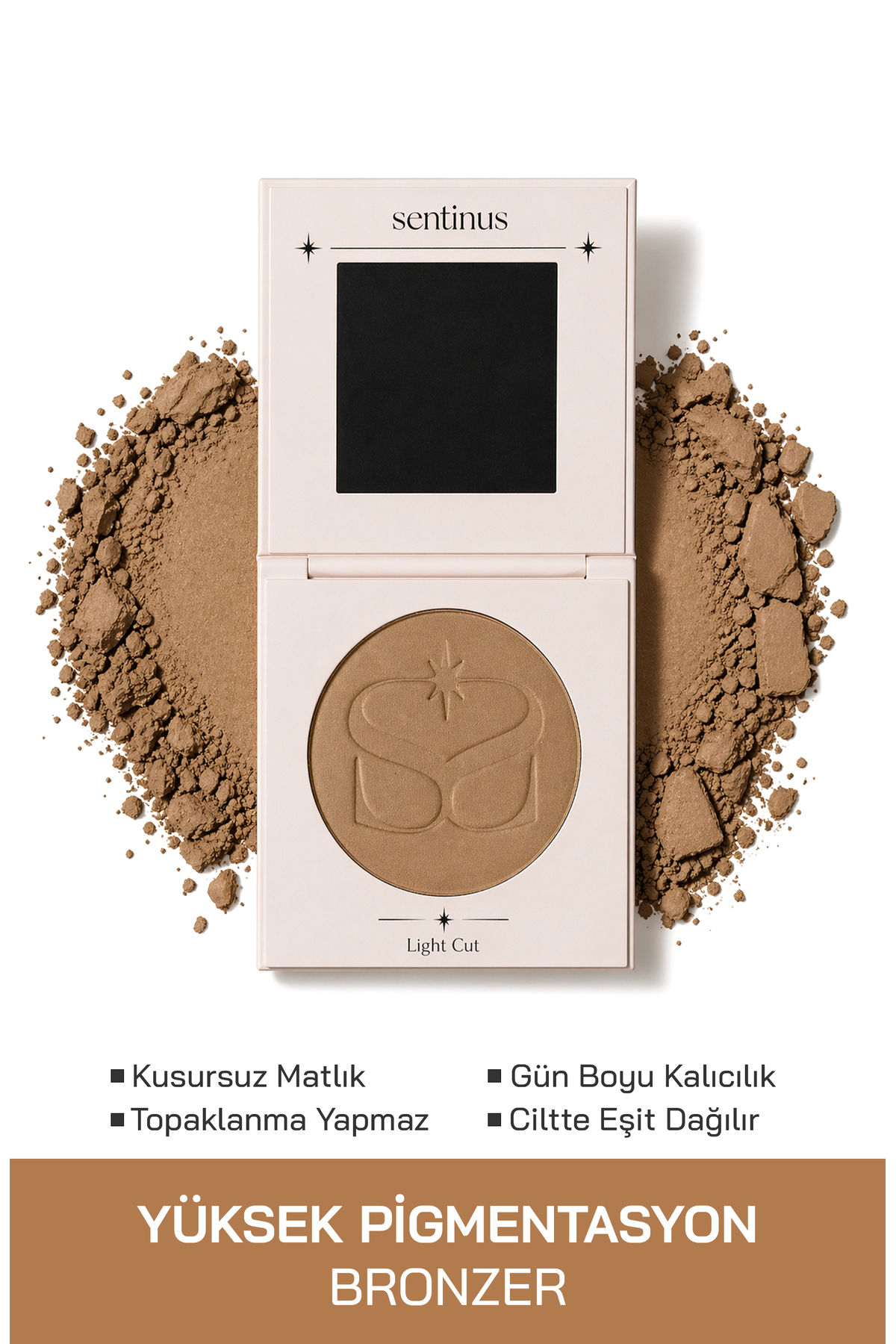 Sentinus Light Cut Bronzer | Mat Pudra Bronzer & Kontür | Açık Ton | Yüksek Pigment | İpeksi Doku