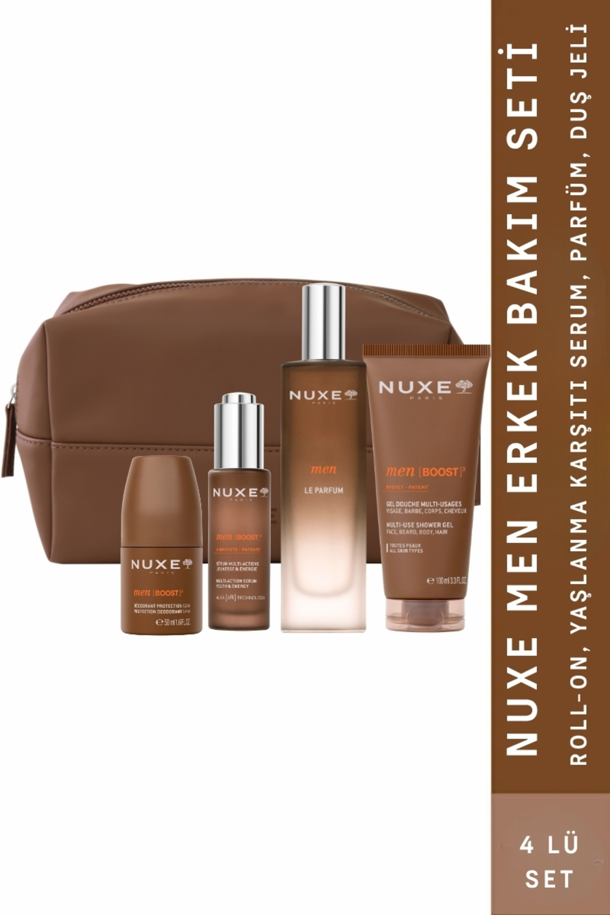 Nuxe Men Erkek Bakım Seti - Duş Jeli - Roll-on - Yaşlanma Karşıtı Serum - Parfüm ( Çanta Hediye )