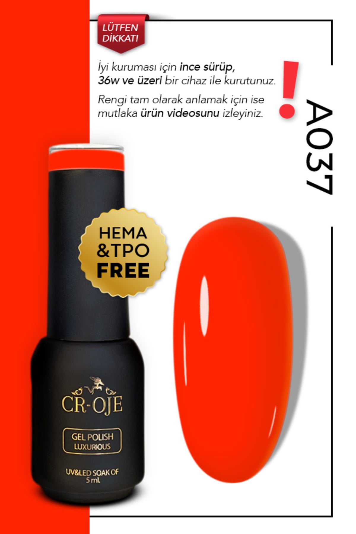 CROJE KALICI OJE Kalıcı Oje A037- Turuncu Nar Çiceği (5 ML)
