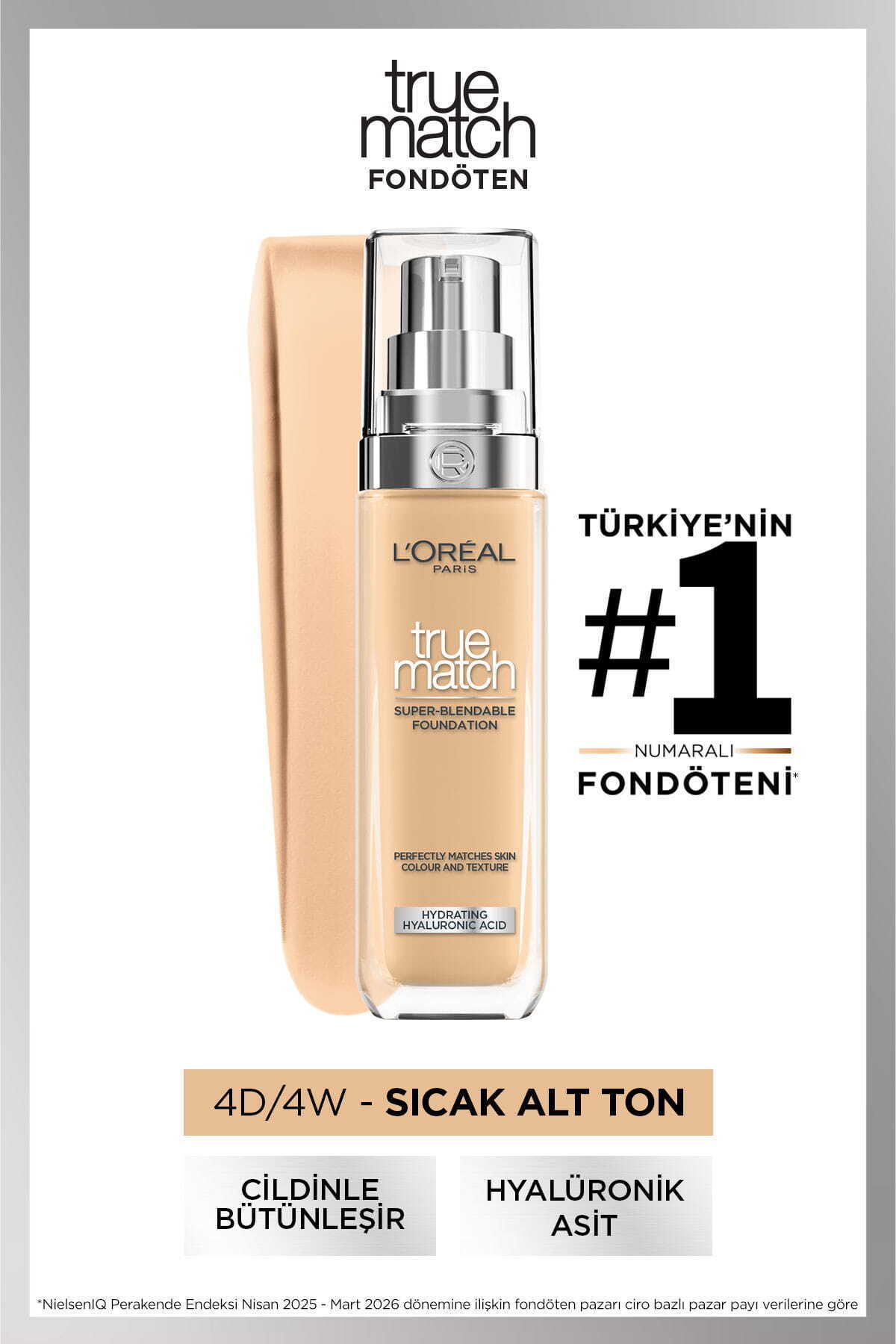 L'Oreal Paris True Match Bakım Yapan Fondöten - 4W Sıcak Alt Ton