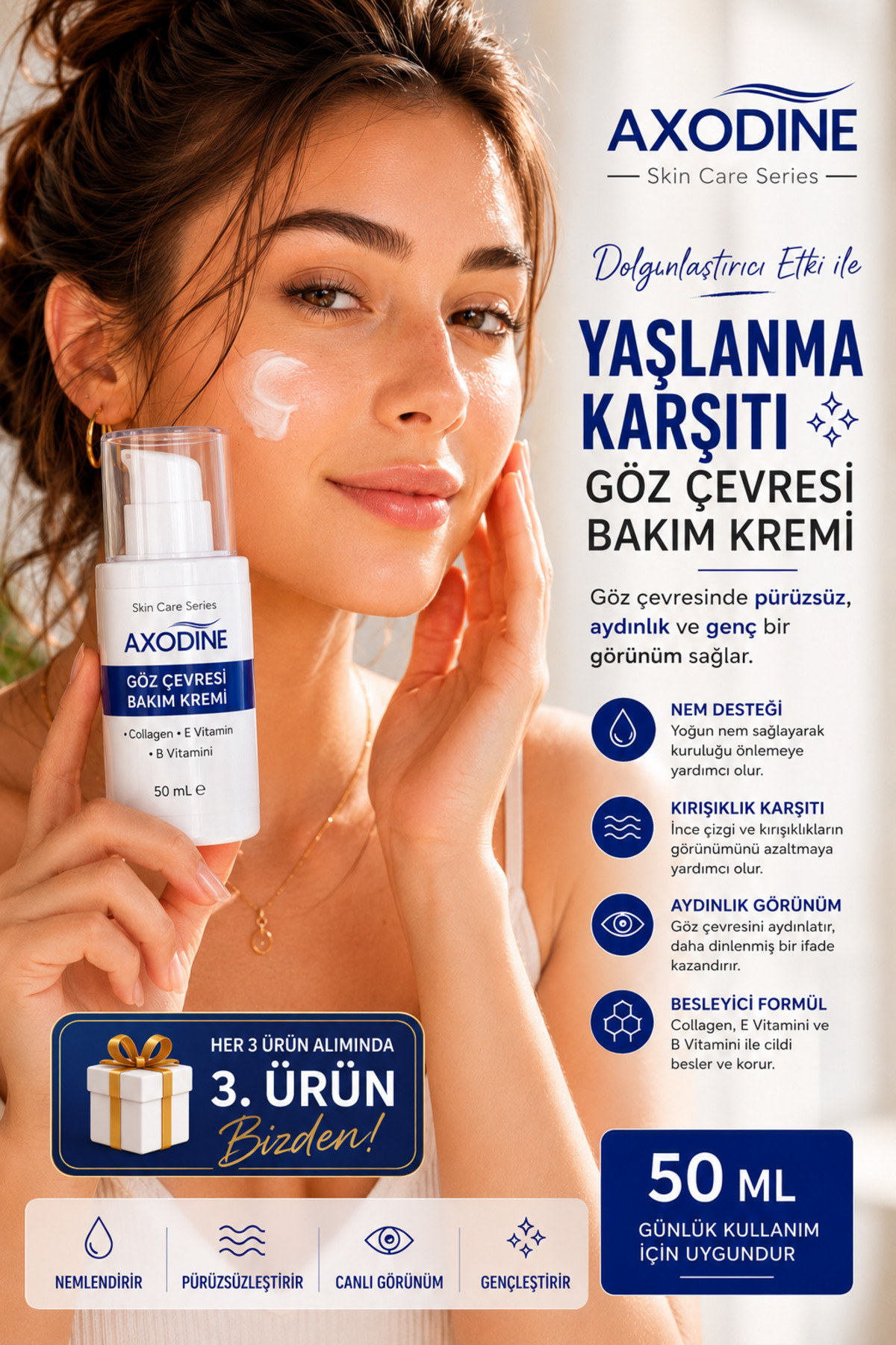 axodine Kırışıklık Karşıtı Botox Etkili Dolgunlaştırıcı Yaşlanma Karşıtı Göz Çevresi Bakım Kremi 50 ml