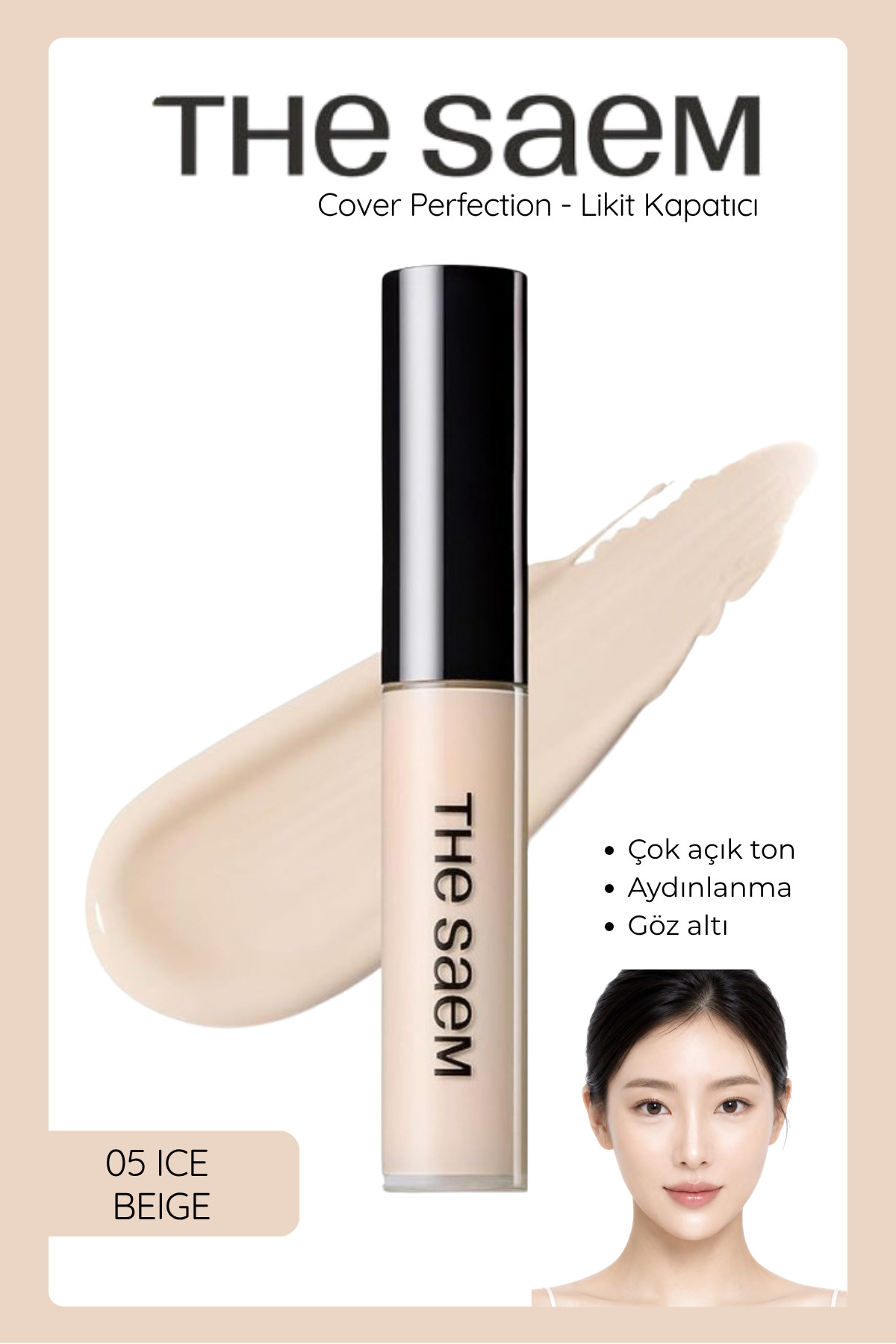 THE SAEM Uzun Süre Kalıcı Likit Kapatıcı Cover Perfection Tip Concealer 0.5 Ice Beige (VİONİNE)