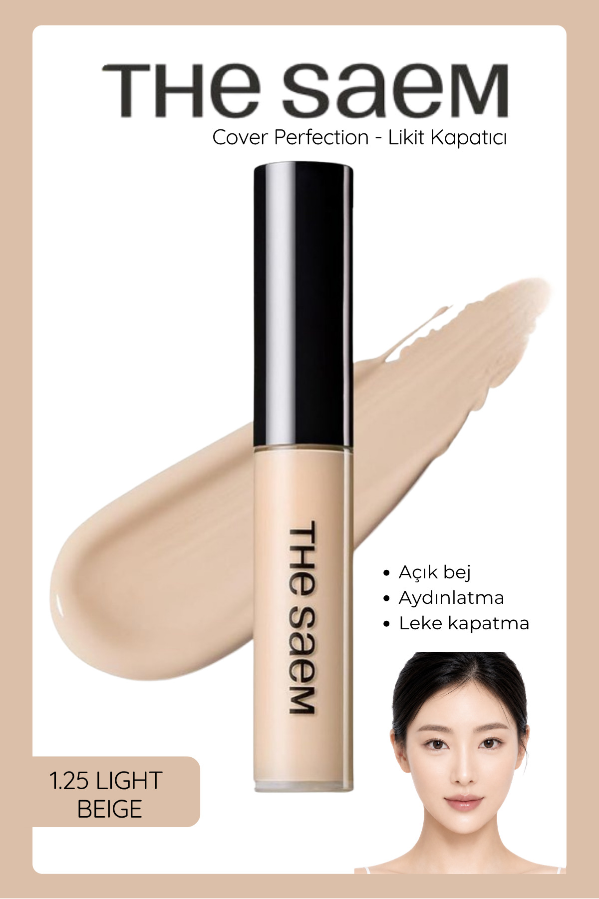 THE SAEM Uzun Süre Kalıcı Likit Kapatıcı Cover Perfection Tip Concealer - Light Beige 1.25 (VİONİNE)