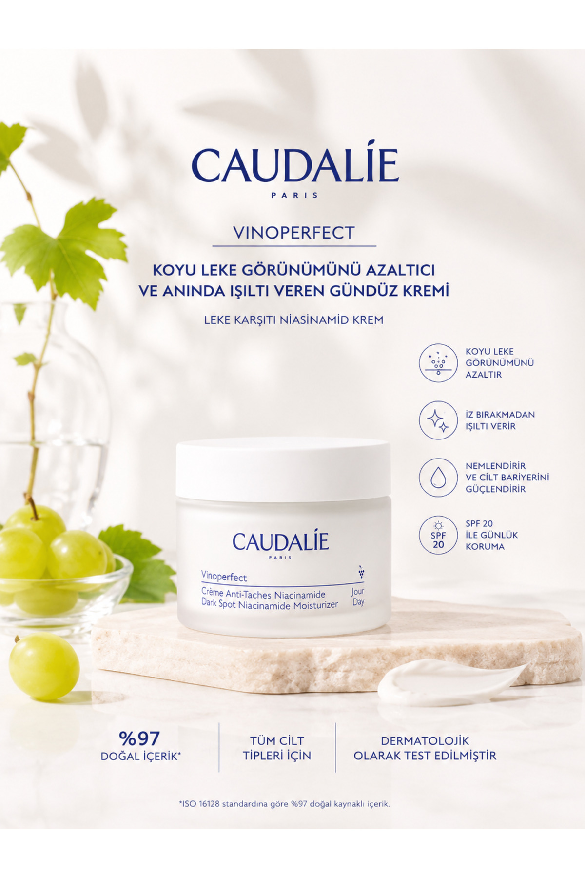 Caudalie Vinoperfect Dark Spot Koyu Leke Görünümünü Azaltıcı ve Anında Işıltı Veren Gündüz Bakım Kremi 50ml