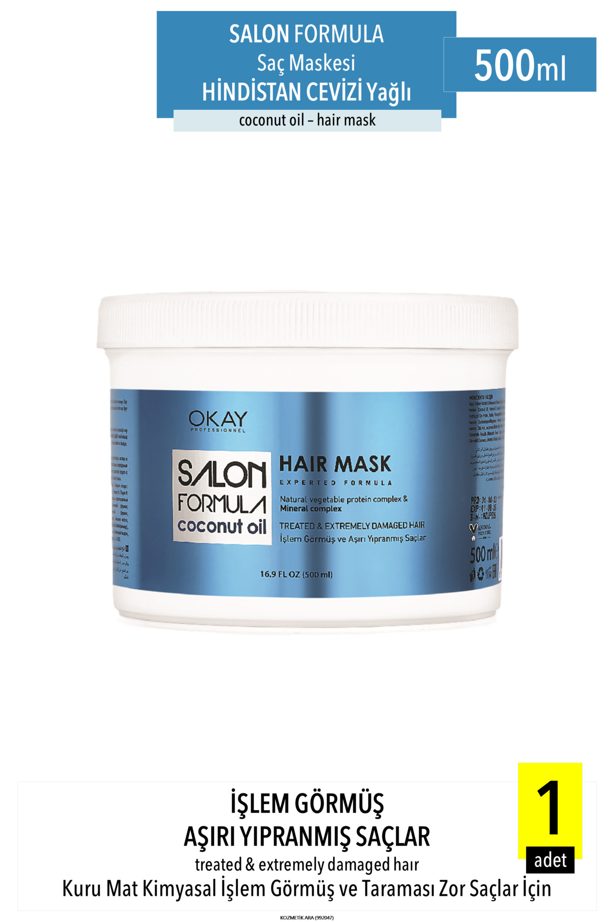 Okay SALON FORMULA İşlem Görmüş ve Aşırı Yıpranmış Saçlar İçin COCONUT Saç Bakım Maskesi 500ml