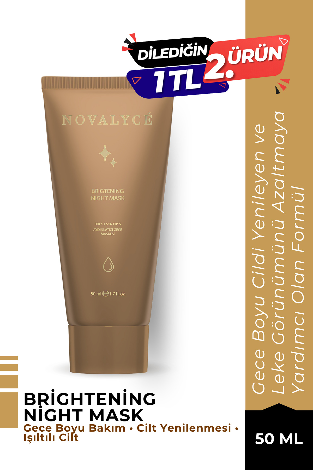 Novalyce Aydınlatıcı Gece Maskesi Leke Karşıtı ve Canlandırıcı Gece Bakımı 50ml