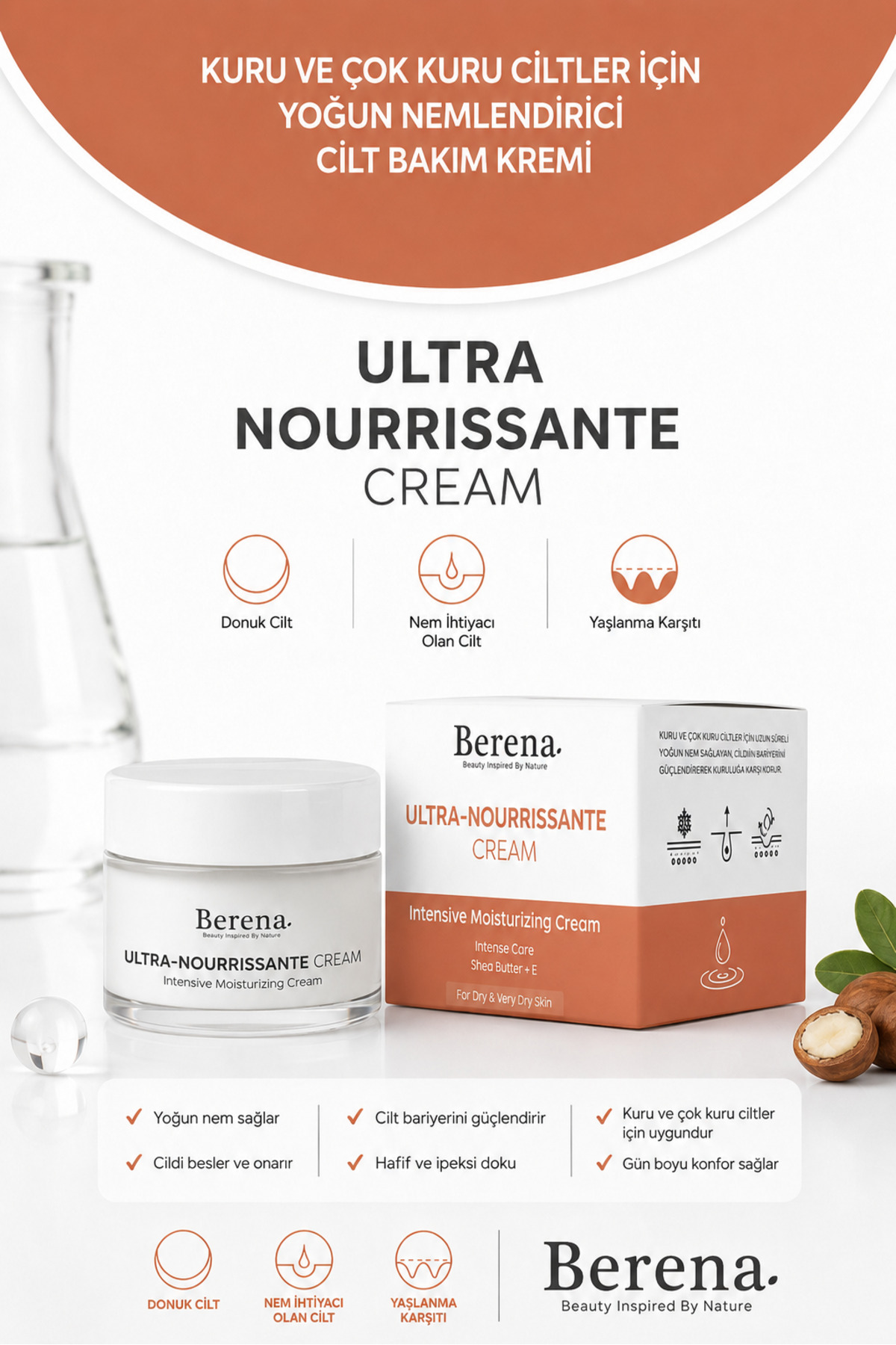 BERENA Kuru Ve Çok Kuru Ciltler Için Nemlendirici Bakım Kremi 50 ml