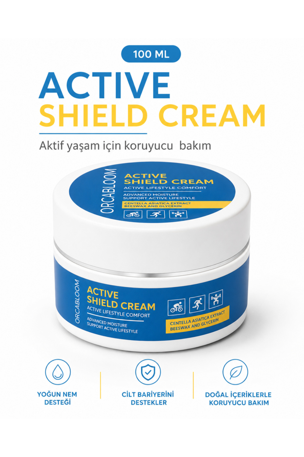 Orca Bloom ACTIVE SHIELD CREAM Cilt Bakım Centella Çinko Yüz Vücut 100 ml