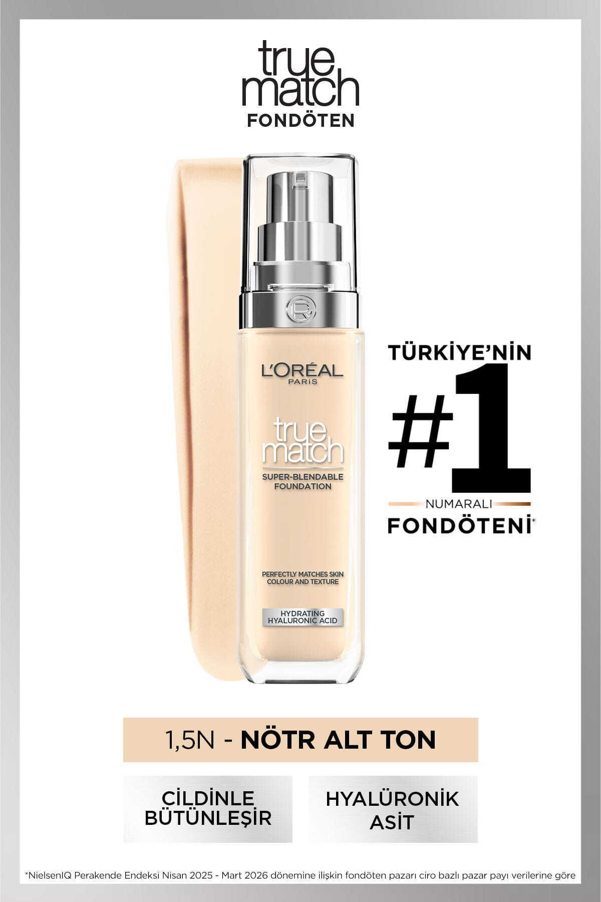 L'Oreal Paris True Match Bakım Yapan Fondöten - 1.5N Nötr Alt Ton