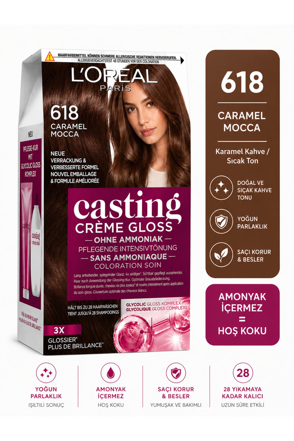 L'Oreal Paris Casting Crème Gloss Saç Boyası - 618 Caramel Mocca (Karamel Kahve / Sıcak Kahve Tonu)