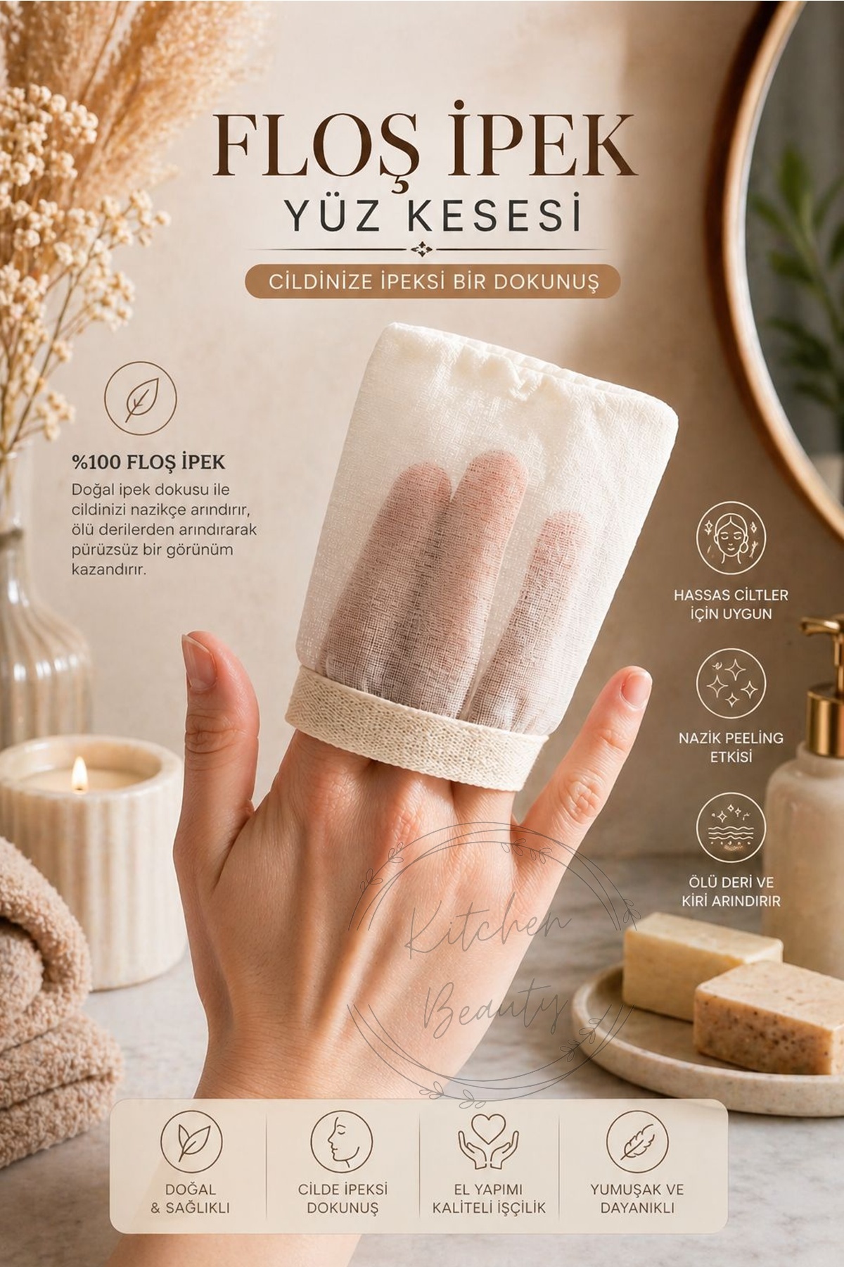 Kitchen Beauty Ekru Yüz Kesesi Floş İpek Peeling Banyo Duş Eldiveni Kadın Ve Erkekler İçin