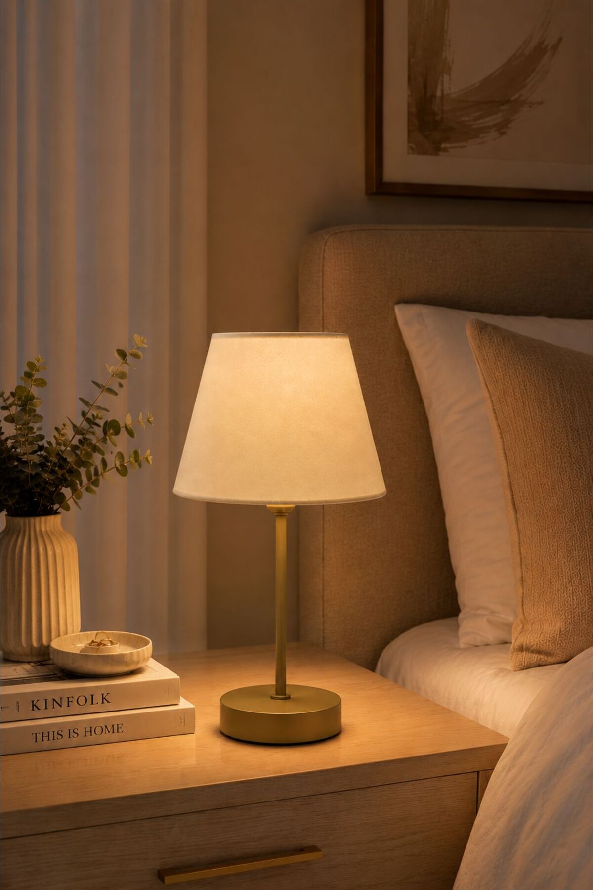 VENON SOFTLİNE Modern Abajur ✨ ESKİTME✨ KREM Kumaş Şapkalı Masa Lambası Minimal Dekoratif Gece Lambası