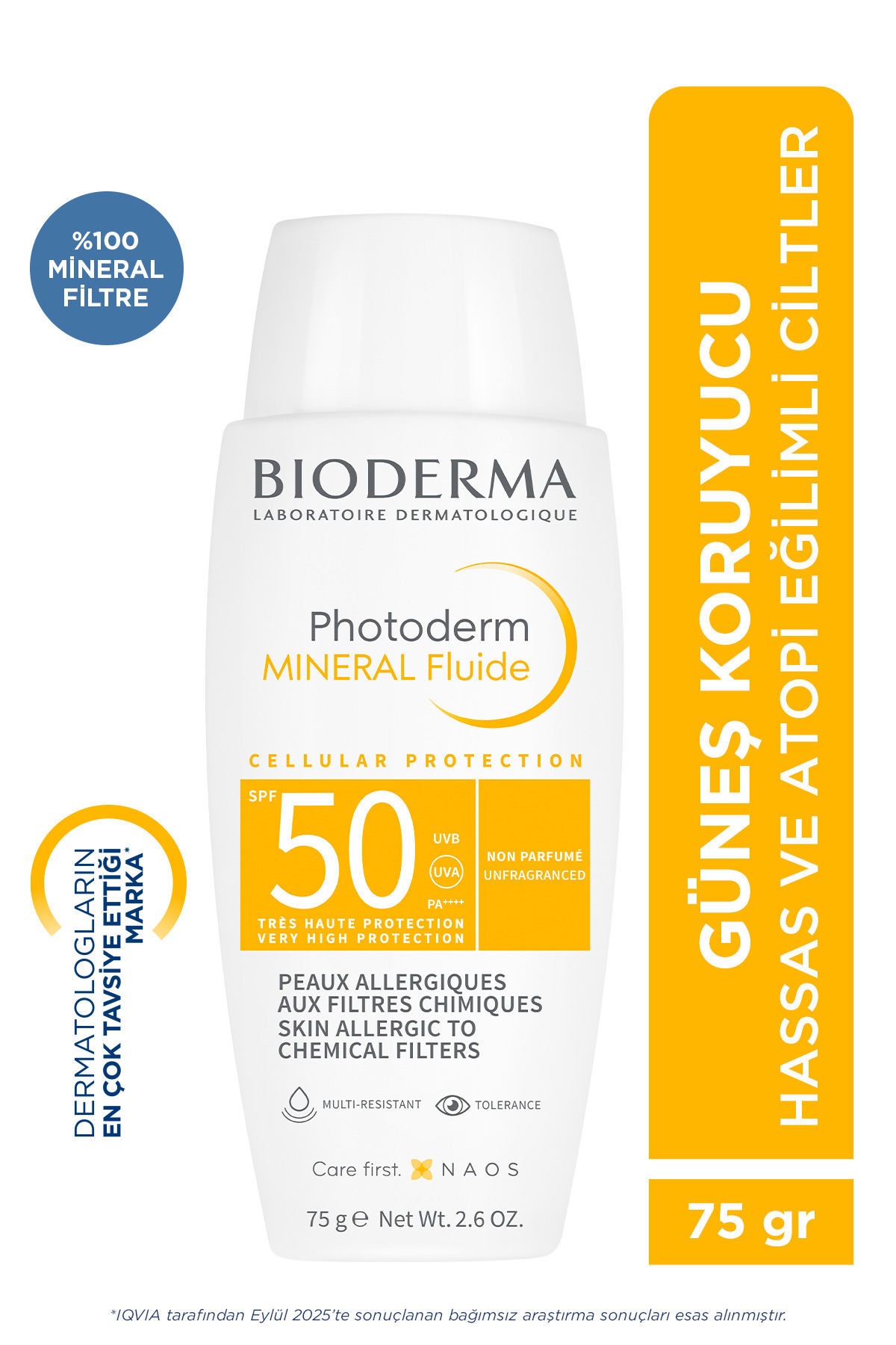 Bioderma Photoderm Mineral Fluid Hassas Ciltler İçin Mineral Filtreli SPF50+ Güneş Koruyucu Losyon 75g