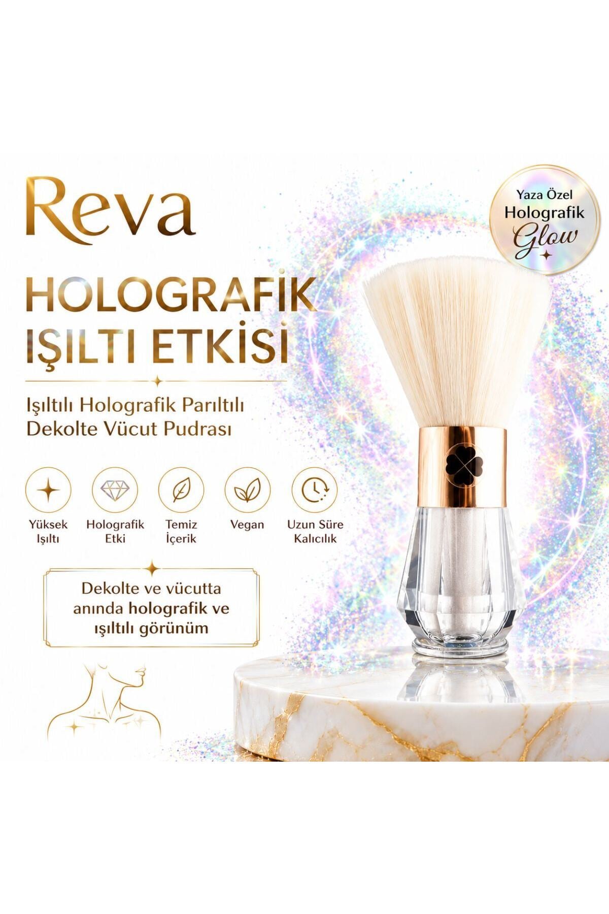 REVA Işıltılı Holografik Parıltılı Dekolte Vücut Pudrası - Holographic Explosion For Decolette Vegan