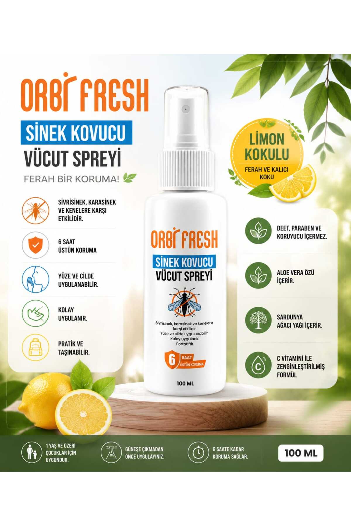 ORBIFRESH Orbi fresh %100 Doğal Koruyucu Vücut Losyonu Sprey (ÇOCUK, YETİŞKİN) 100ML
