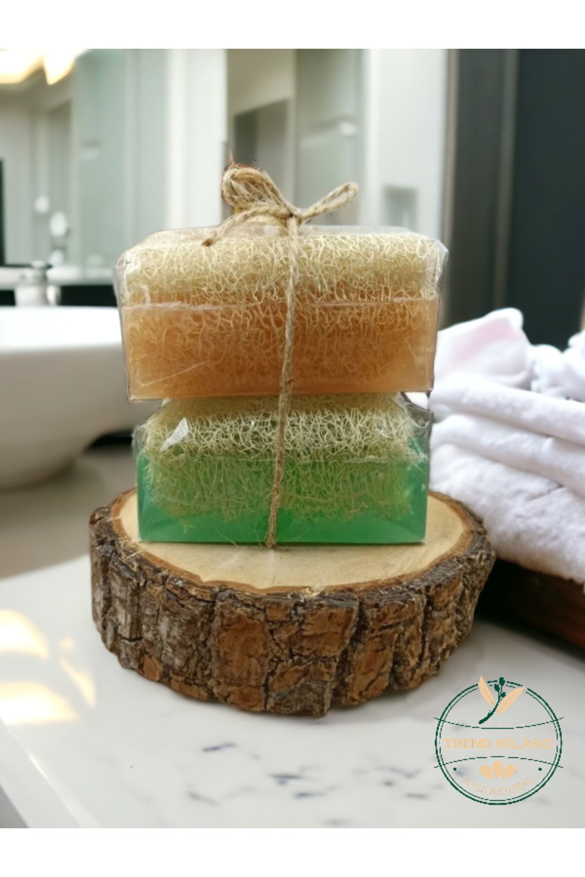 TrendMilano %100 El Yapımı Doğal Kabak Lifli Pirinç Özlü Ve Aloe Vera Premium Peeling Yüz Sabunu 2'li Set