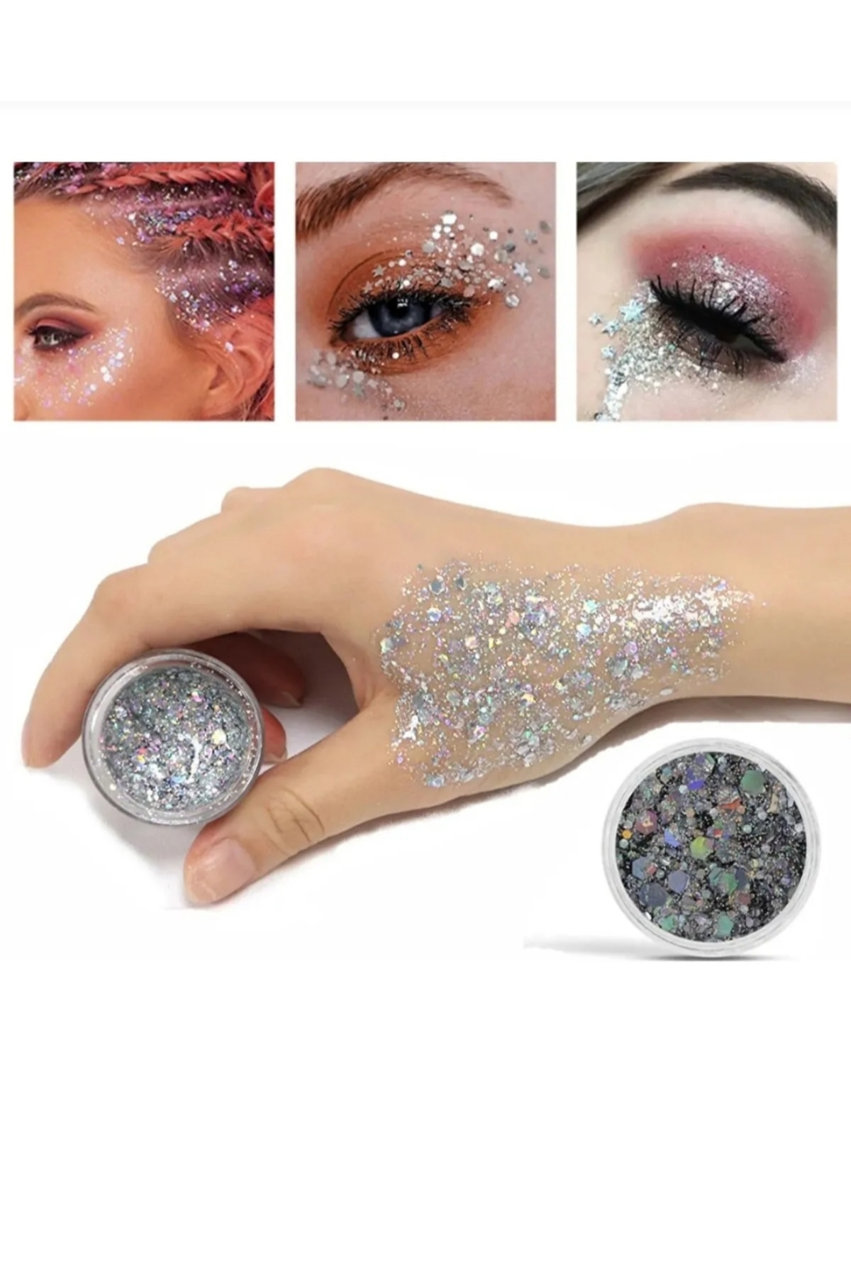 hbtasarim Gri glitter krem far yüz ve vücut simi