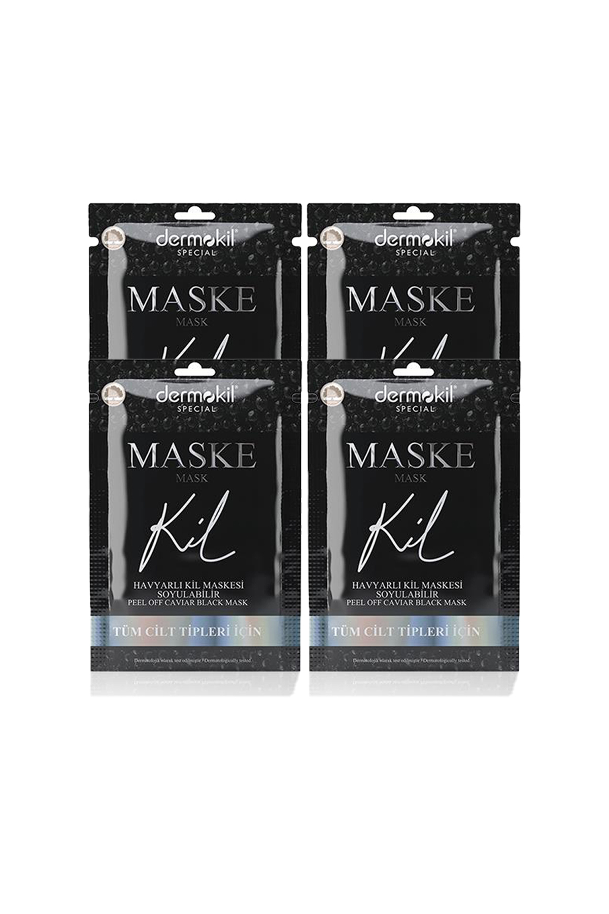 Dermokil DERMOKİL Soyulabilir Havyarlı Siyah Kil Yüz Maskesi 15 ml (Tüm Cilt Tipleri İçin) 4 Adet