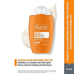 Avene Ultra Fluid Invisible Normal ve Karma Ciltler İçin Ultra Hafif SPF50 Güneş Kremi 50ml