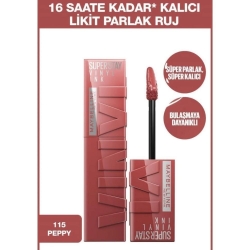 Maybelline Super Stay Vinyl Ink Uzun Süre Kalıcı Likit Parlak Ruj 115 Peppy